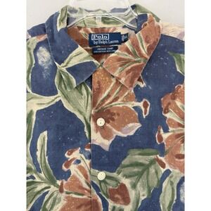 Vtg Polo Ralph Lauren Vintage Camp Shirt XL Loop Collar Hawaiian Linen Blend